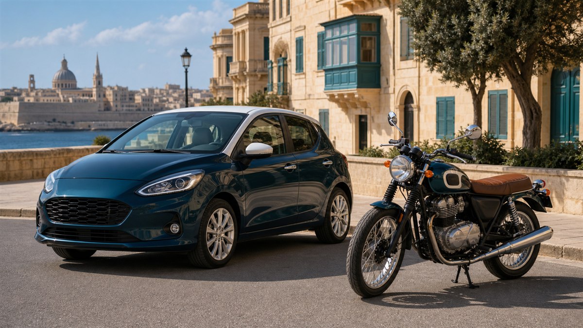 Car and motorcycle in Malta representing motor insurance